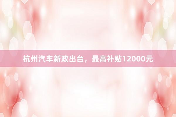 杭州汽车新政出台，最高补贴12000元