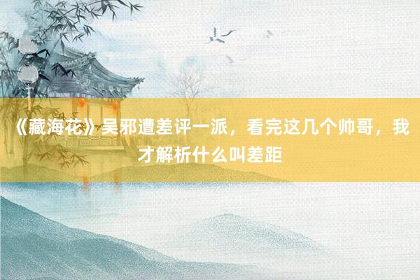 《藏海花》吴邪遭差评一派，看完这几个帅哥，我才解析什么叫差距