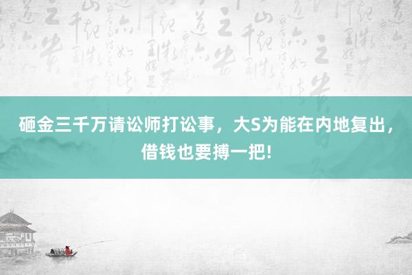 砸金三千万请讼师打讼事，大S为能在内地复出，借钱也要搏一把!