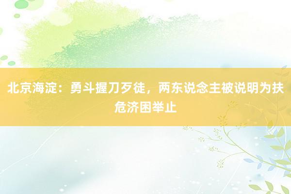 北京海淀：勇斗握刀歹徒，两东说念主被说明为扶危济困举止